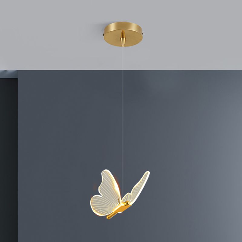 Gouden vlinder led hanglamp in moderne luxe stijl smeedijzeren hangende lamp met acryl schaduw