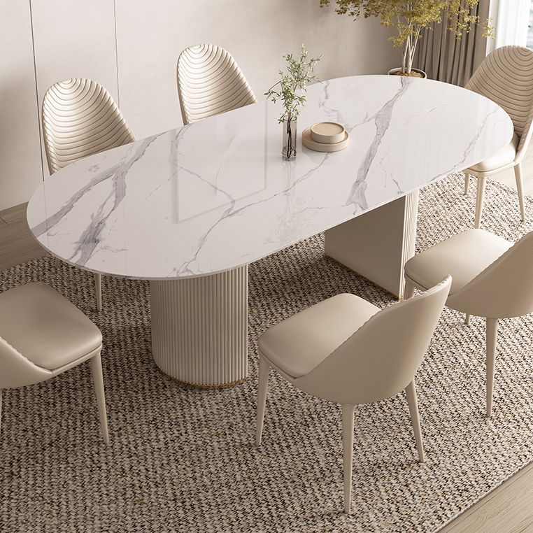 Modern Leatherwear Dining Table Set 1/4/5/7 Pieces White Sintered Stone Top Dinette Set