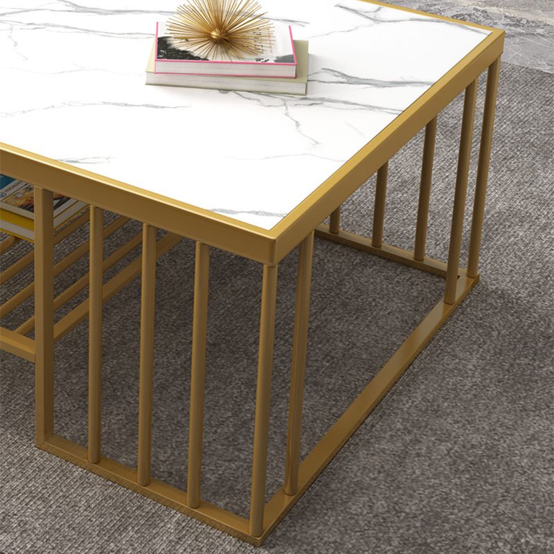 Modern Slate Coffee Table with Metal Legs Cocktail Table for Living Room