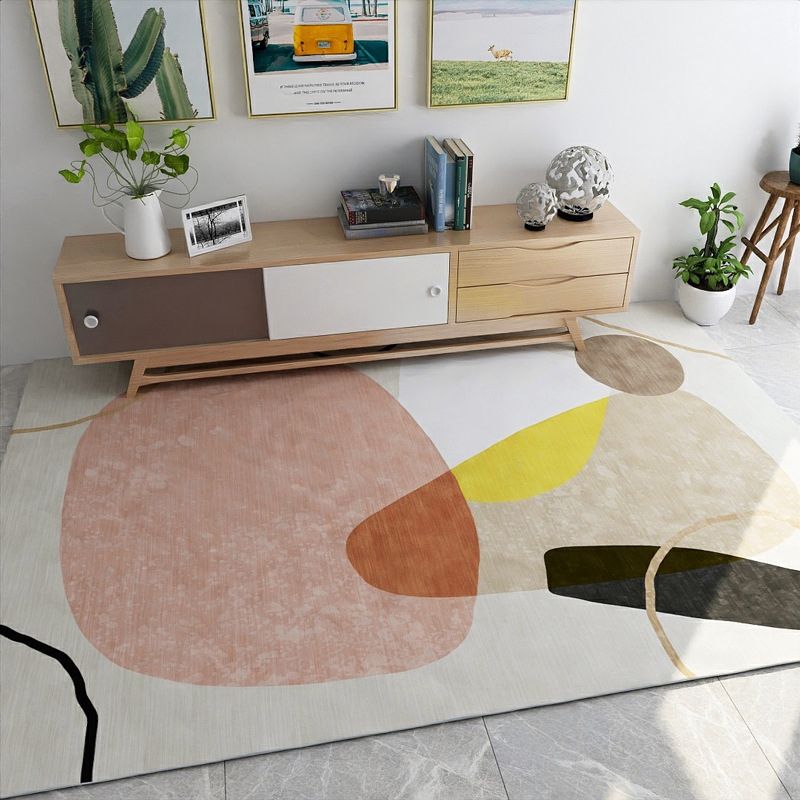 Lässiger mehrfarbiger Geo-Teppich aus Baumwollmischung, moderner Teppich, haustierfreundlich, maschinenwaschbarer Teppich zur Dekoration