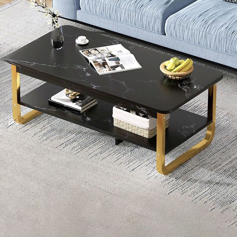 Modern Style Wooden Table with Rectangular Storage Rack Coffee Table