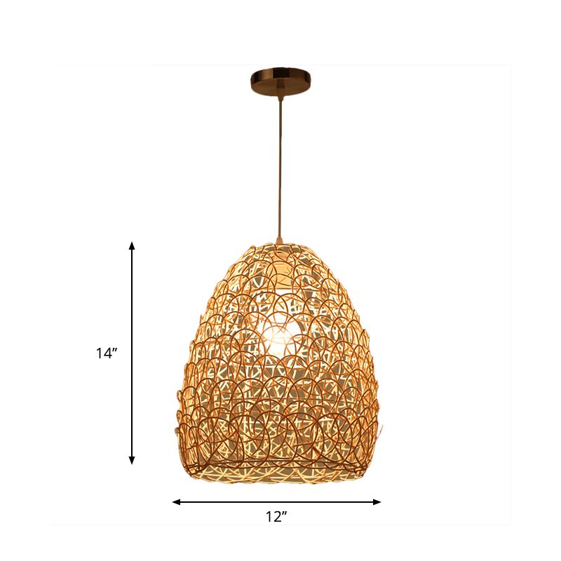 Bamboo Basket/Trumpet Hanging Lamp Contemporary 1 Head Wood Ceiling Pendant Light for Restaurant