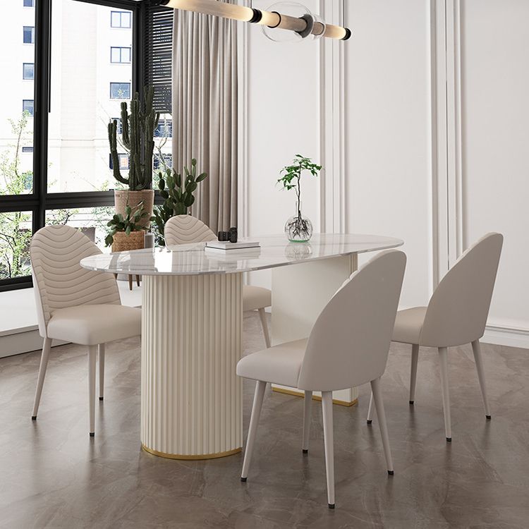 Sintered Stone Table for Restaurant Modern White Table with Double Pedestal Base