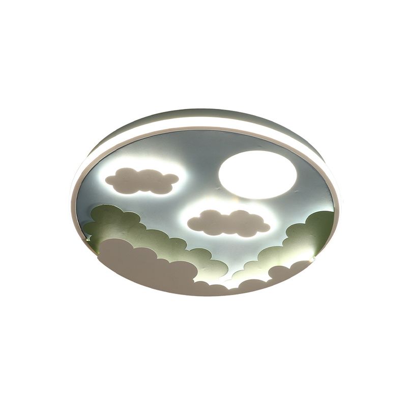 Led Nursery Flush Mount Light Fixture Cartoon Blue Ceiling Lamp with Cloud and Moon Acrylic Shade