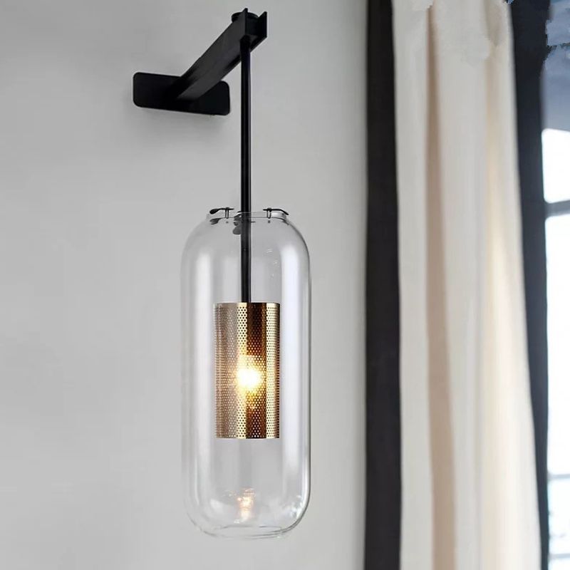 Moderne Metallwand -Schiebzylinderform 1 Lichtwandlicht mit Glas für Schlafzimmer