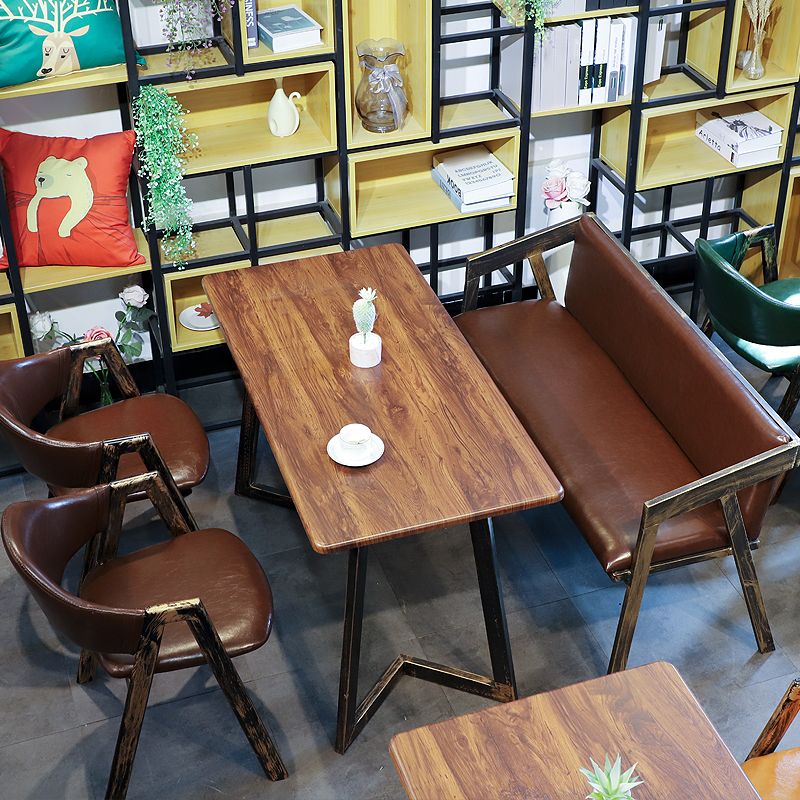 Industrial Style Leather Dining Side Chairs Open Back Dining Armless Chairs