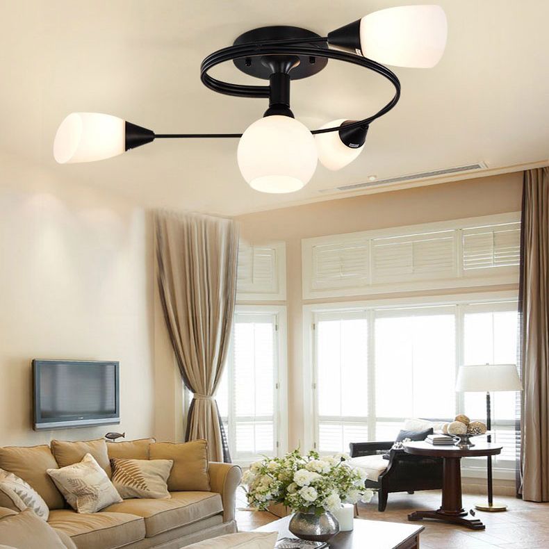 Curved Arm Flush Mount Lighting Traditional Minimalist White Glass Semi Flush Light for Bedroom