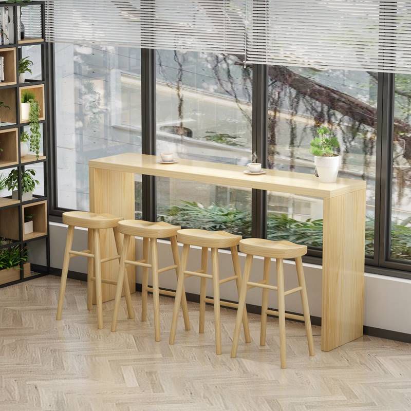 Modern Rectangle Solid Wood Bar Table Set 1/5/9 Pieces Counter Table with Backless Stools