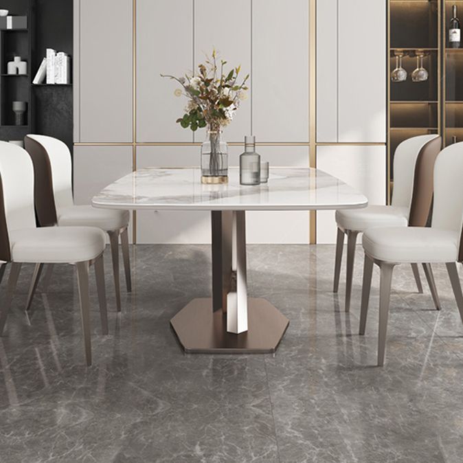 Tavolo da pranzo rettangolare contemporaneo in metallo tavolo da pranzo in pietra sinterizzata con base di piedistallo