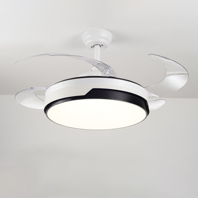 Acryl-trommelvormig plafondventilator licht Minimalisme Wit met 4-blade LED Semi Flush Mount Lighting, 42 "breed