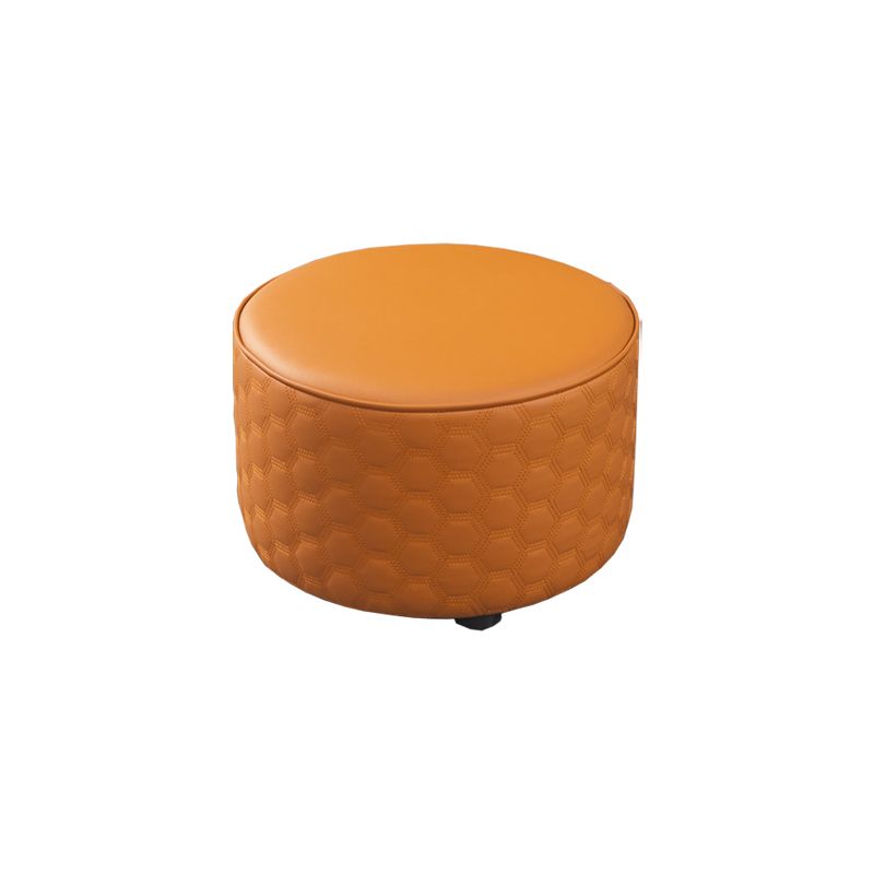 Modern Round Pouf Plain PU Leather Stain Resistant Boucle Ottoman
