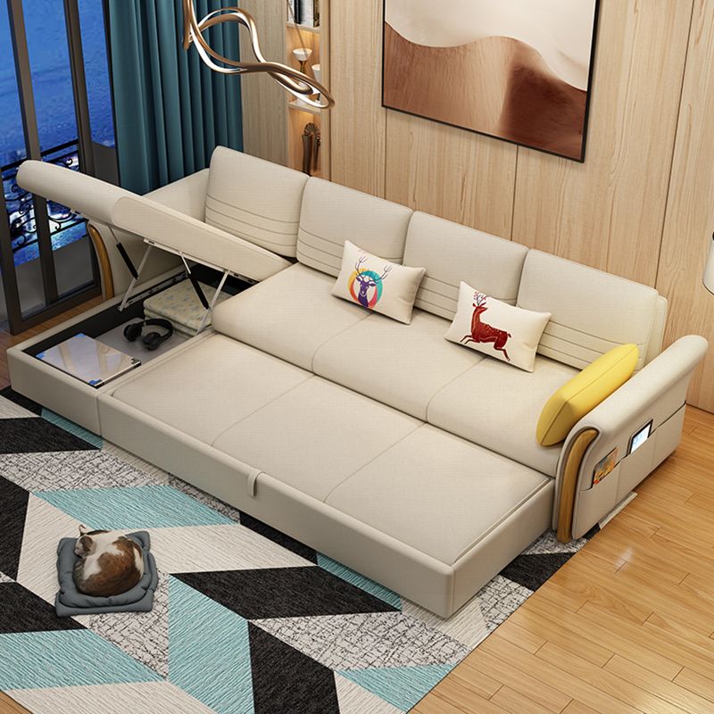 Cotton Blend and Faux Leather Convertible Sectionals Sofas with Storage in Yellow