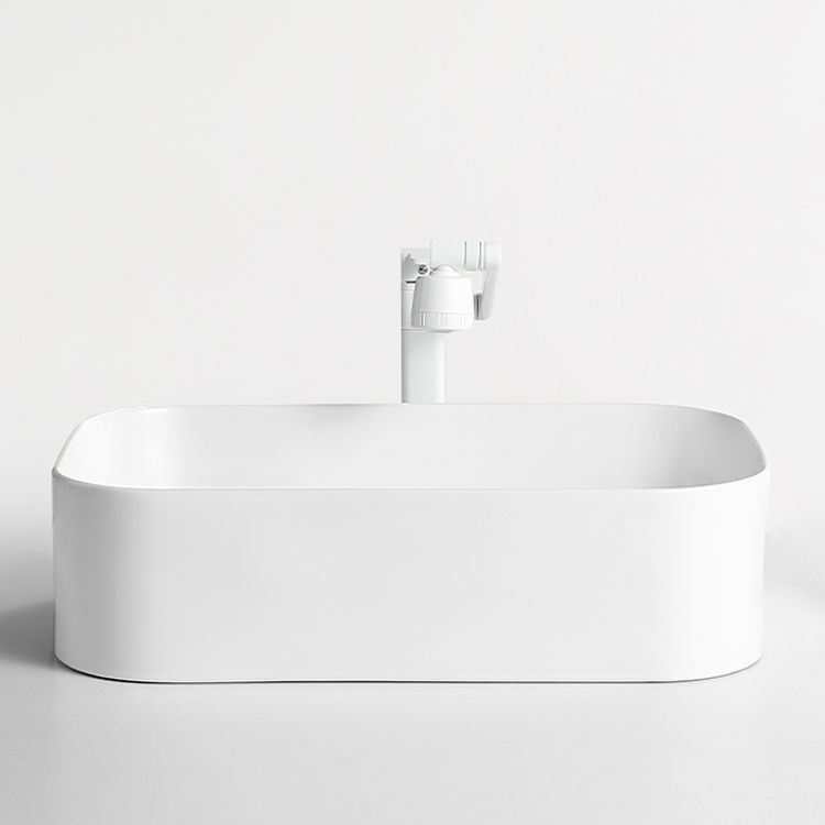Modern Bathroom Sink Rectangular Porcelain Vessel Sink with Pop-Up Drain