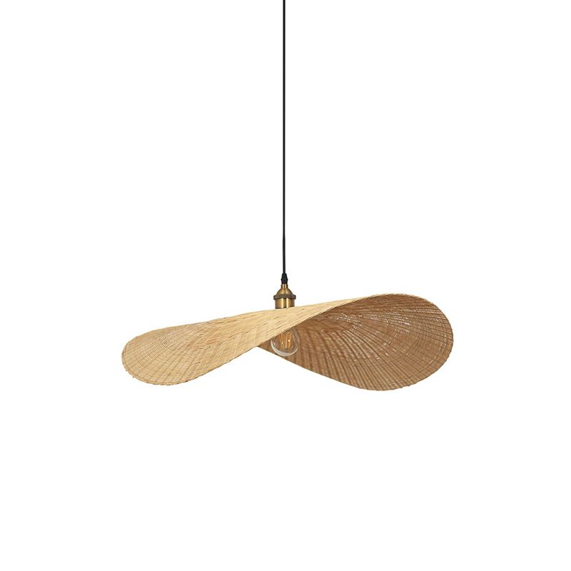 Lotus Leaf Suspension Lighting Minimalist Bamboo 1 Head Wood Pendant Ceiling Light