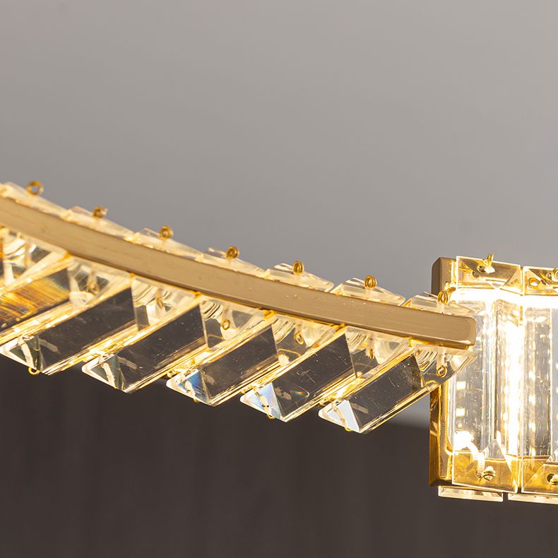 Modern Creative LED Pendant Light Electroplate Iron Linear Chandelier with Crystal Shade