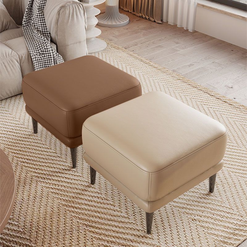 Contemporary Square Ottoman Home Leather Foot Stool with Legs