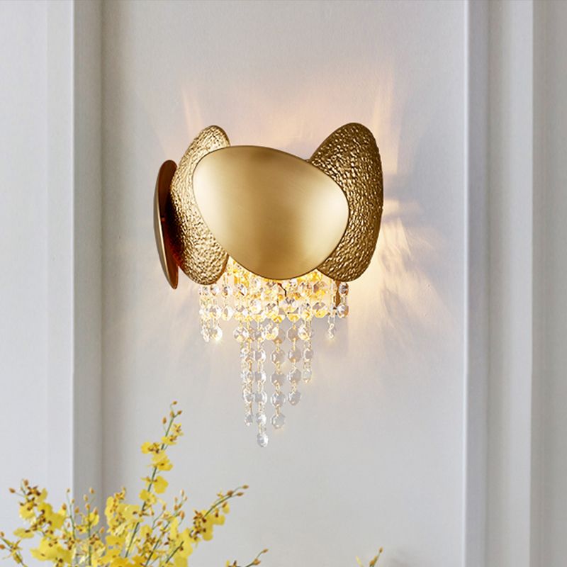 Egg Shaped Wall Mount Light Modern Style Metal 2 Lights Golden Sconce Lighting with Clear Crystal Draping