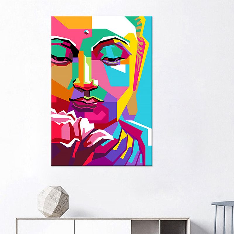 Buddha-Wandkunst, Mid-Century-Dekoration für Wohnzimmer, gewickelte Leinwand in mehrfarbig