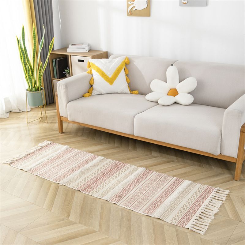 Bohemian Tribal Print Carpet Polyester Fringe Rug Pet Friendly Area Rug for Living Room