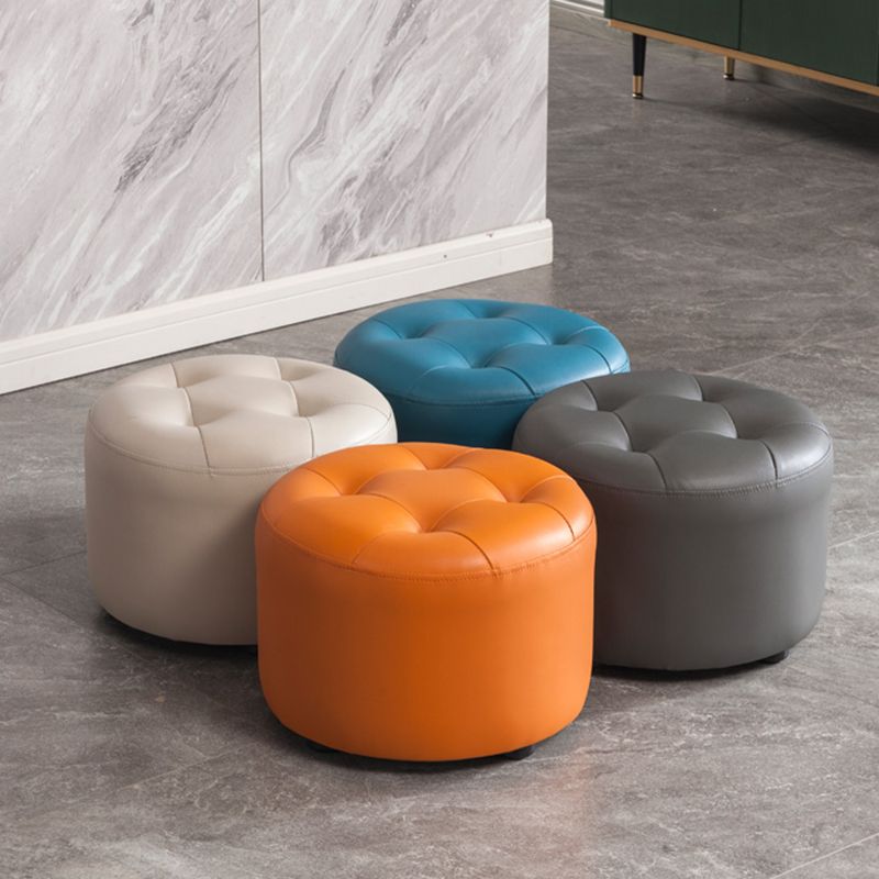 Modern Tufted Ottoman Water Resistant Genuine Leather Round Foot Stool Ottoman