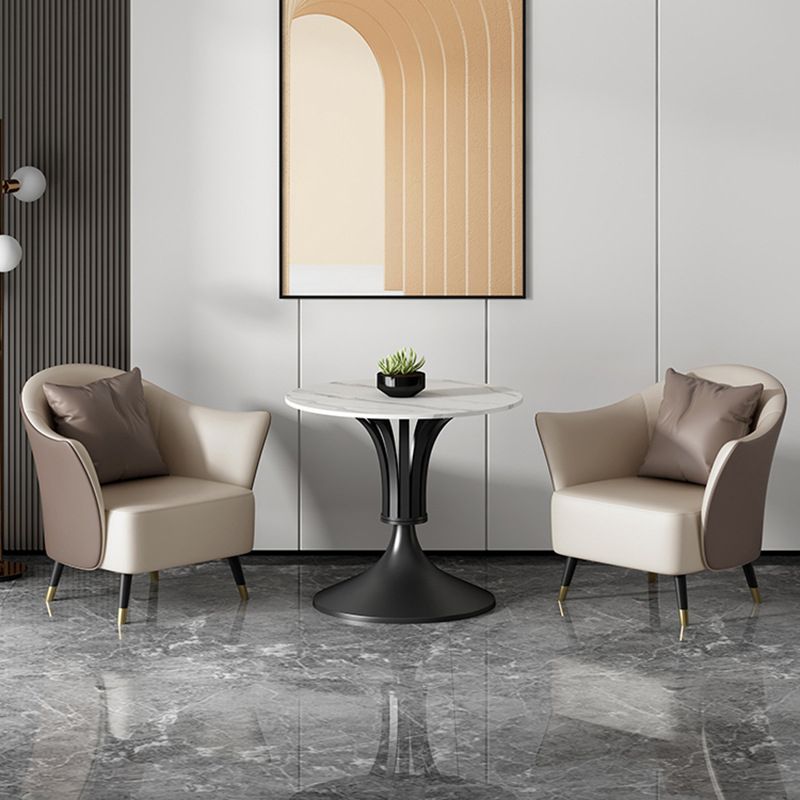 Metal Glam Dining Set with Padded Chairs 1/2/3/5 Pcs White Stone Dining Table Set