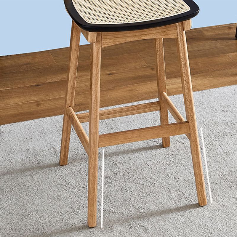 Low Back Solid Wood Bar Stool Modern Rattan Armless Stool for Living Room