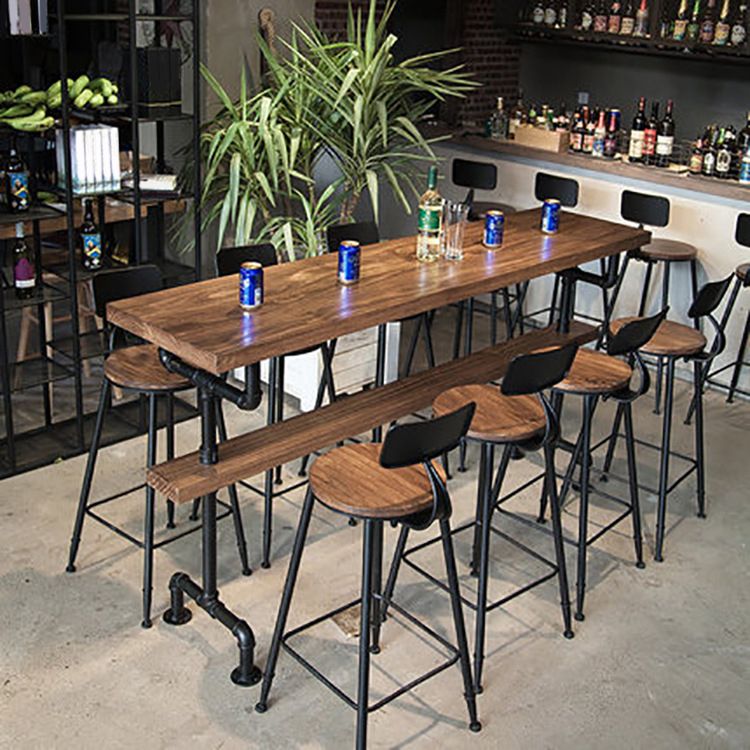 Industrial Rectangle Bar Height Table Solid Wood Trestle Counter Height Table