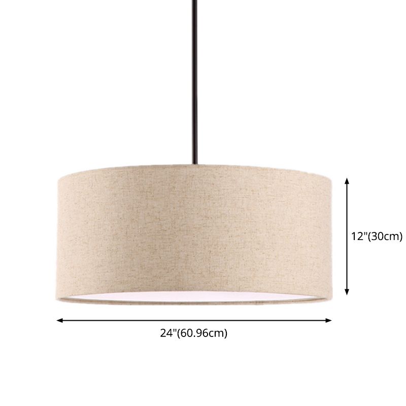 Luce soffitto a 3 luci a tamburo con lampadario di luce tonalità di lino
