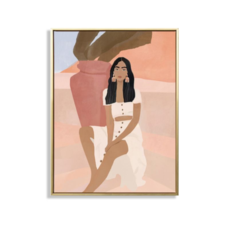 Fashion Model Canvas Wall Art Nordic Textured Wall Decor in Pink and Brown for Room