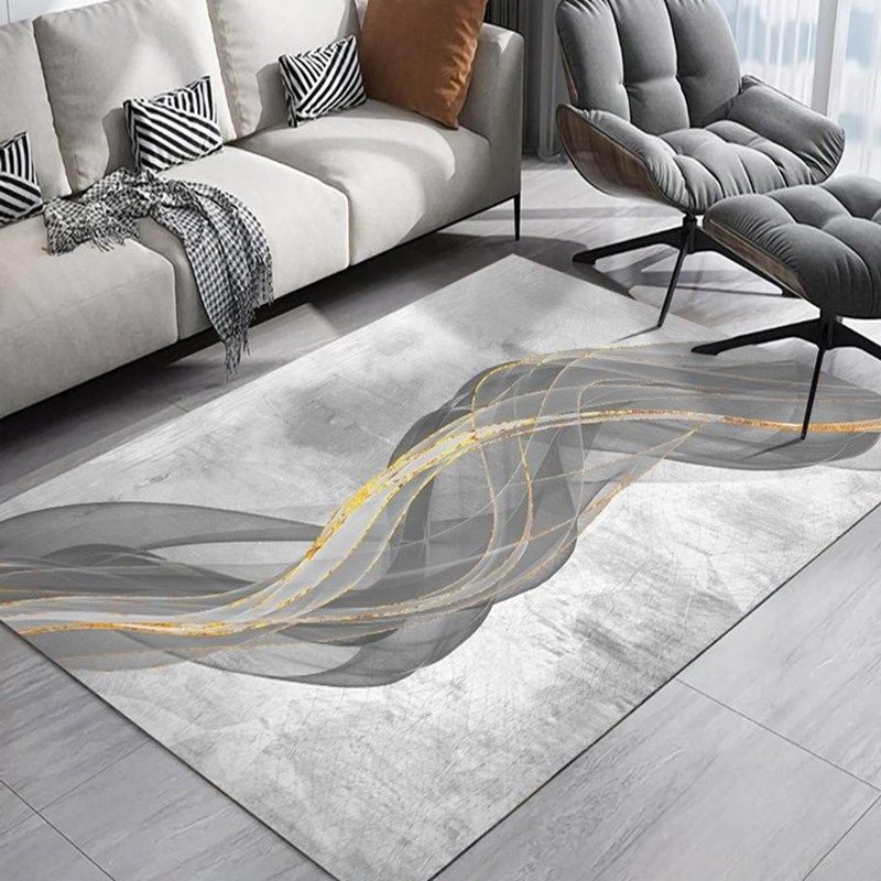 Color Mixed Abstract Lines Rug Polyester Bold Carpet Non-Slip Backing Indoor Rug for Home Decoration
