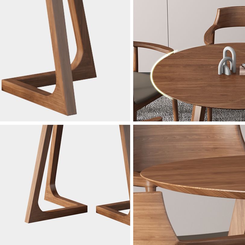 Round Contemporary Fixed Solid Wood Dining Room Table with Solid Wood Legs Kitchen Dining Set
