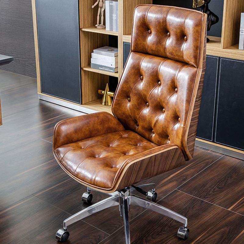 Armless Leather Desk Chair Modern No Distressing Ergonomic Office Chair with Wheels