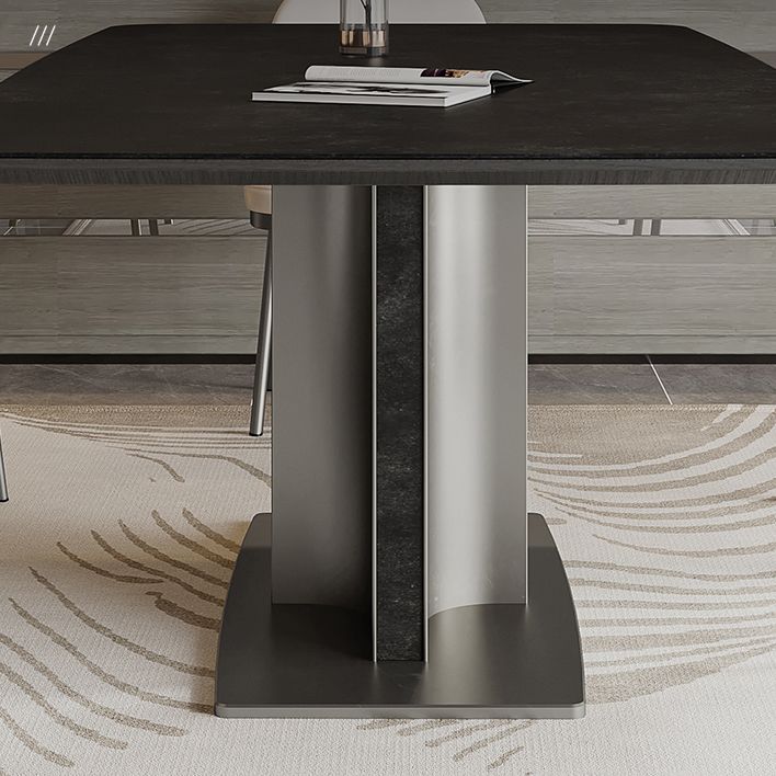 Black Stone Dining Table Set 1/4/5/7 Pcs Indoor Dinette Set with Leather Chairs