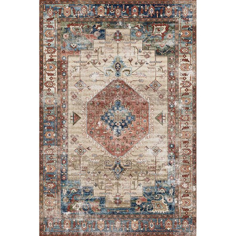 Moroccan Medallion Pattern Carpet Polyester Area Rug Stain Resistant Indoor Rug for Living Room