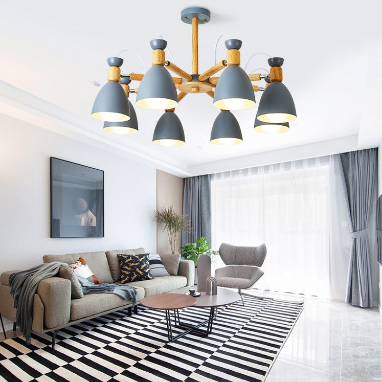 Schmiedeeisen -Sputnik -Pendellicht im modernen kreativen Stil hölzerne Makkaron -Hängelampe für Innenräume