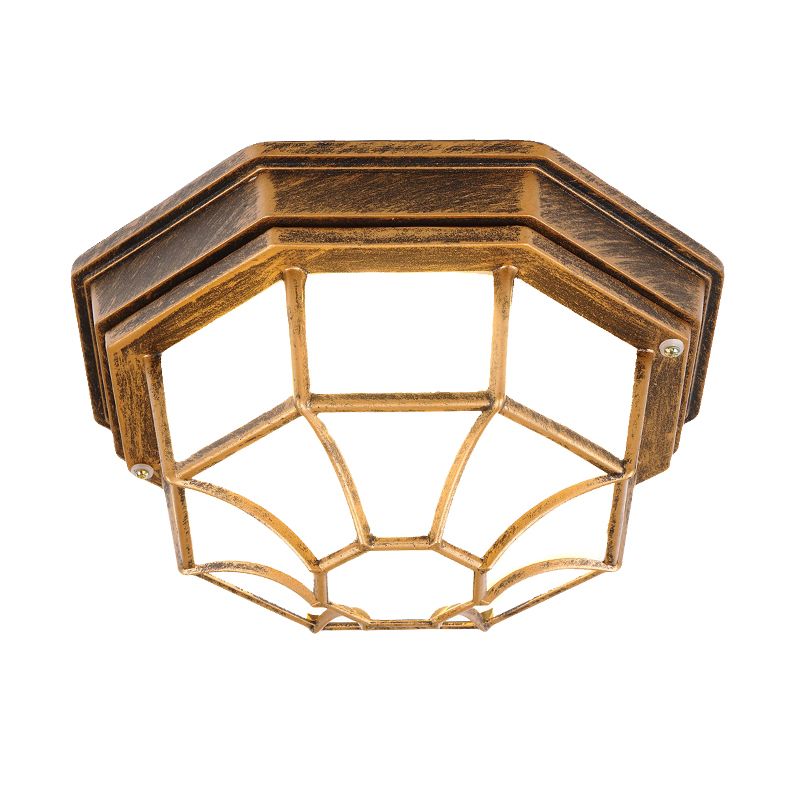 Octagonal Flush Mount Light Fixture Traditional 1-Light Close To Ceiling Lamp with Plastic Shade