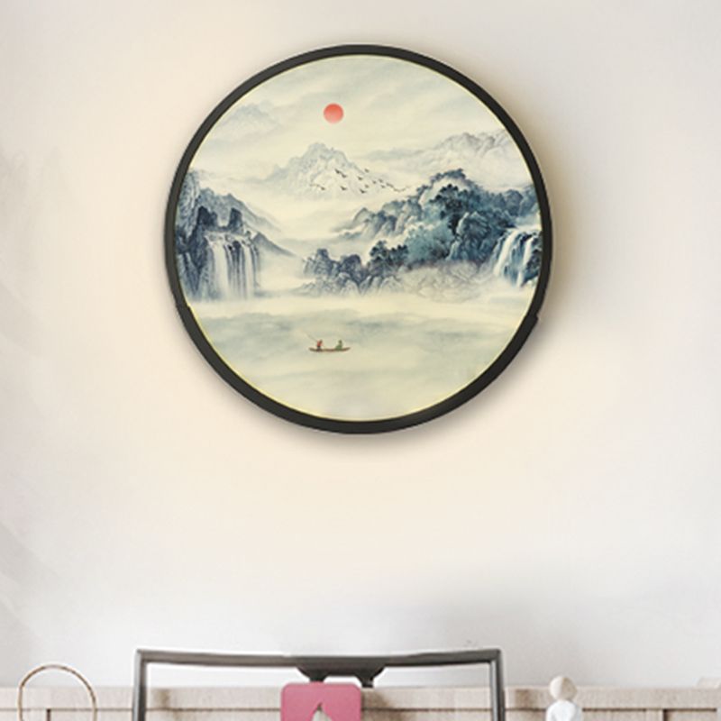 Lampada da parete per montagna per camera da letto arrotondata LED acrilico Murale Oriental Mural Luce in nero