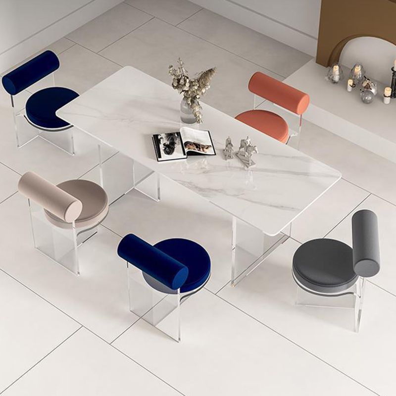 Contemporary Style 1/2/4/6 Pieces Dining Chairs Set Rectangle Stone Furniture in White