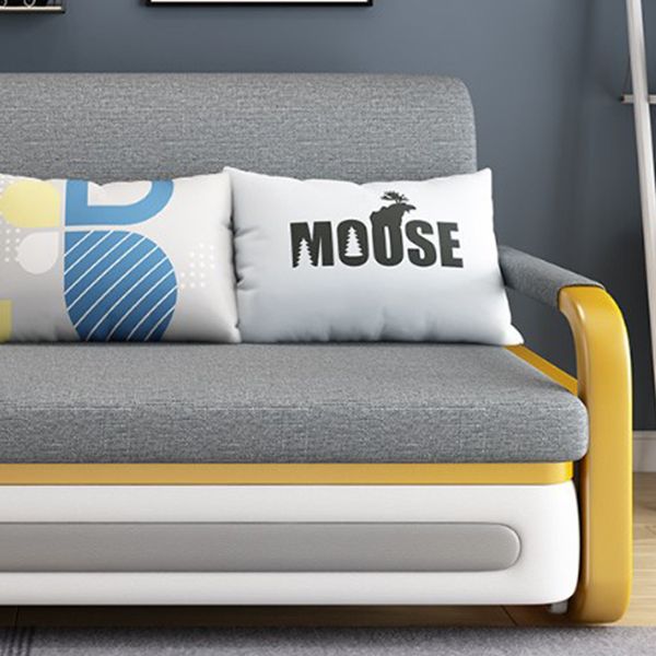 35.43" Wide Gray Sleeper Sofa Linen Square Arms Sofa Bed with Upholstered