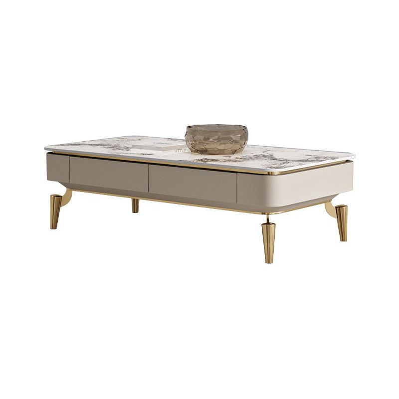 4 Legs Cocktail Table Modern Rectangle Single Coffee Table with 4 Drawers