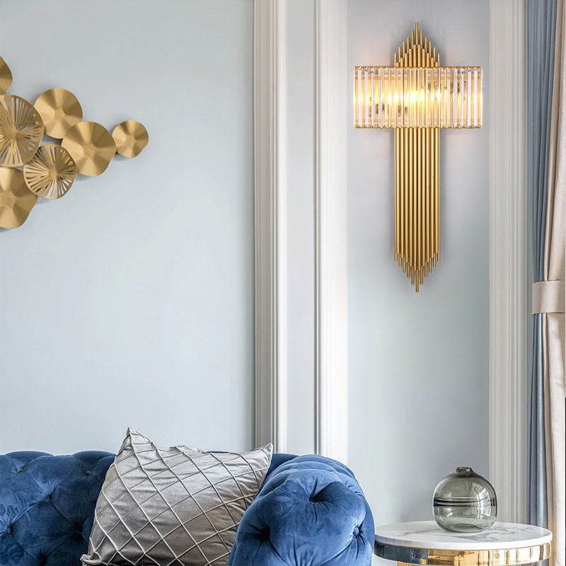 Unique Shade Crystal Wall Sconce Modern Style 2 Lights Wall Mounted Light in Gold