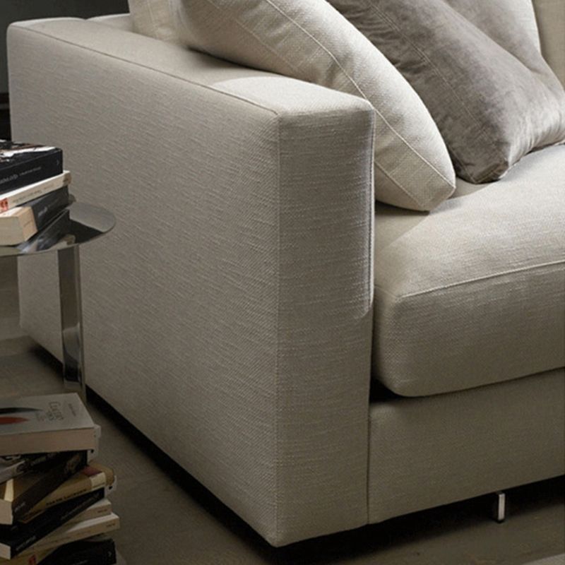 Brown 3-seat Fabric Sofa Sqaure Arm Standard Sofa with 4 Pillows