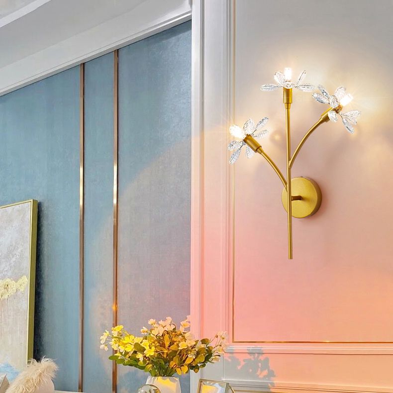 Unique Shade Crystal Wall Sconce Modern Style Multi Lights Wall Mount Light Fixture