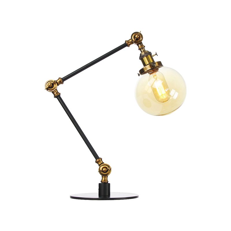 Industrial Global Table Lamp Amber/Clear Glass 1 Light Restaurant Table Light with Adjustable Arm in Black/Brass Finish