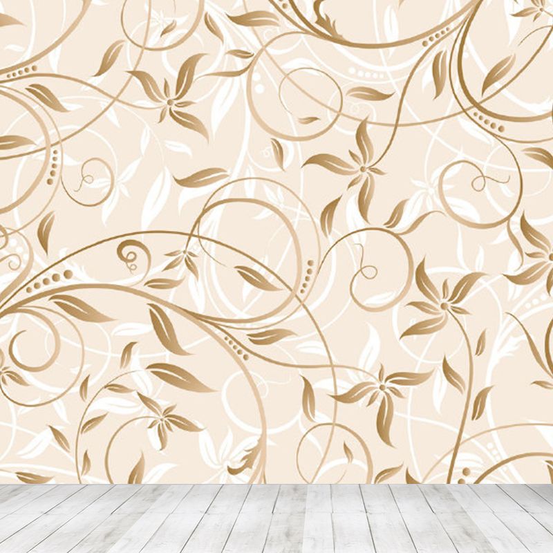 Huge Flower Branch Mural for Bedroom Florentine Wall Art in Beige, Stain Resistant