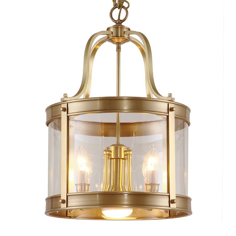 5 Lights Chandelier Pendant Light Colonial Drum Clear Glass Suspension Lamp for Living Room, 14.5"/18" W