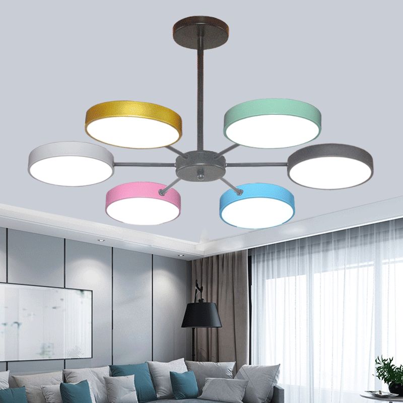 Modern Metal Chandelier Light Fixtures Round Multi-Head Suspension Pendant Lamps