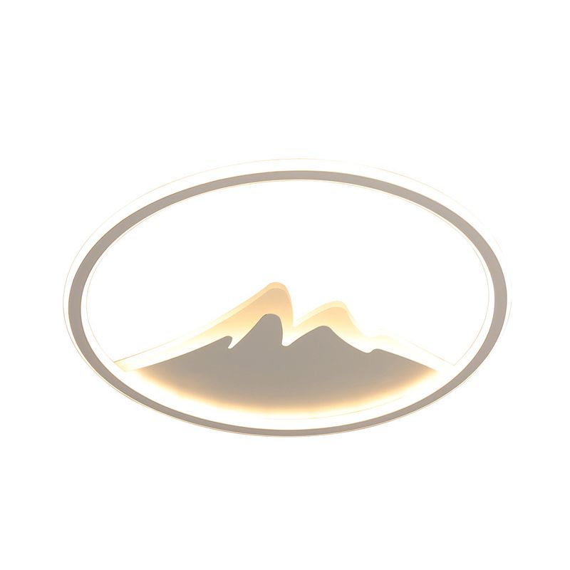 Lámpara LED empotrada para dormitorio de 17"/21"/25" W, moderna lámpara de techo blanca con anillo y pantalla acrílica de montaña en luz blanca/cálida