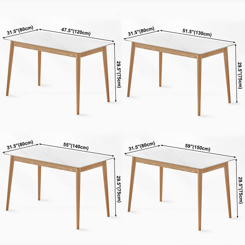 Modern Sintered Stone Top White Dining Table Rectangle Standard Dining Table with 4 Legs Base