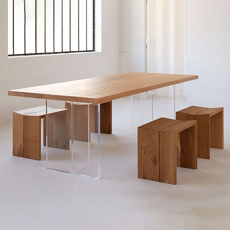 Solid Wood Top Dining Table Contemporary Table with Sled Base